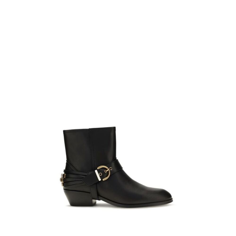 PINKO Black Calf Leather Bos Taurus Ankle Women's Boots